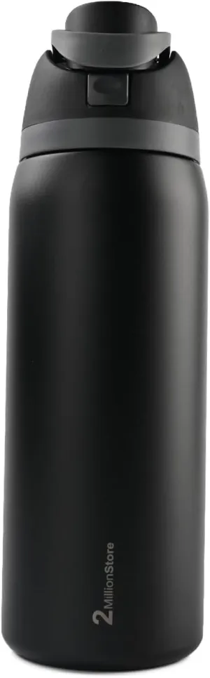 Insulated Water Bottle – Stainless Steel, Leakproof, 24H Cold & 12H Hot, Straw & Spout Lid, BPA-Free, Travel, Gym, Hiking, Sports Flask (Black, 24 Oz / 706ml)