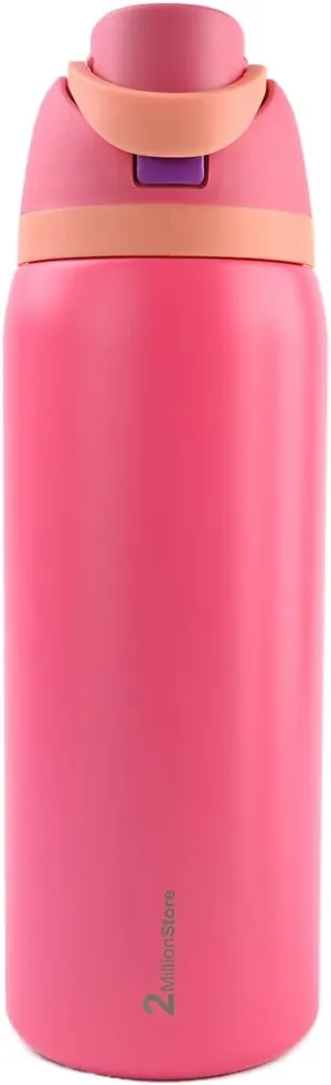 Insulated Water Bottle – Stainless Steel, Leakproof, 24H Cold & 12H Hot, Straw & Spout Lid, BPA-Free, Travel, Gym, Hiking, Sports Flask (Dark Pink, 32 Oz / 946ml)