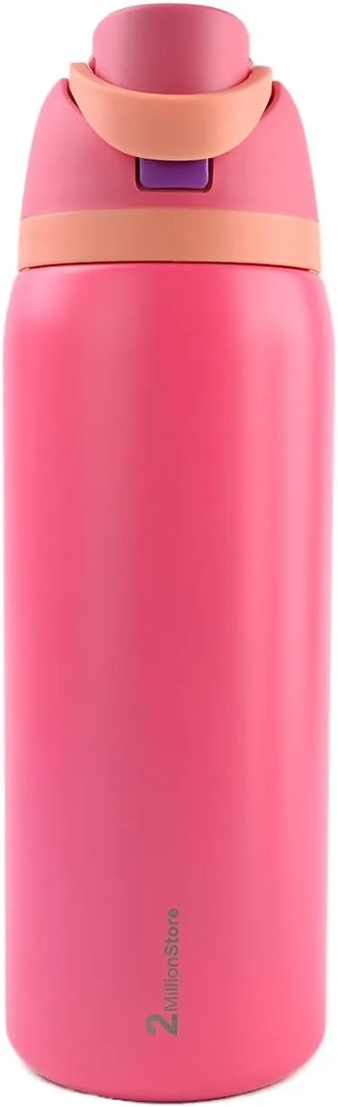 Insulated Water Bottle – Stainless Steel, Leakproof, 24H Cold & 12H Hot, Straw & Spout Lid, BPA-Free, Travel, Gym, Hiking, Sports Flask (Dark Pink, 32 Oz / 946ml)