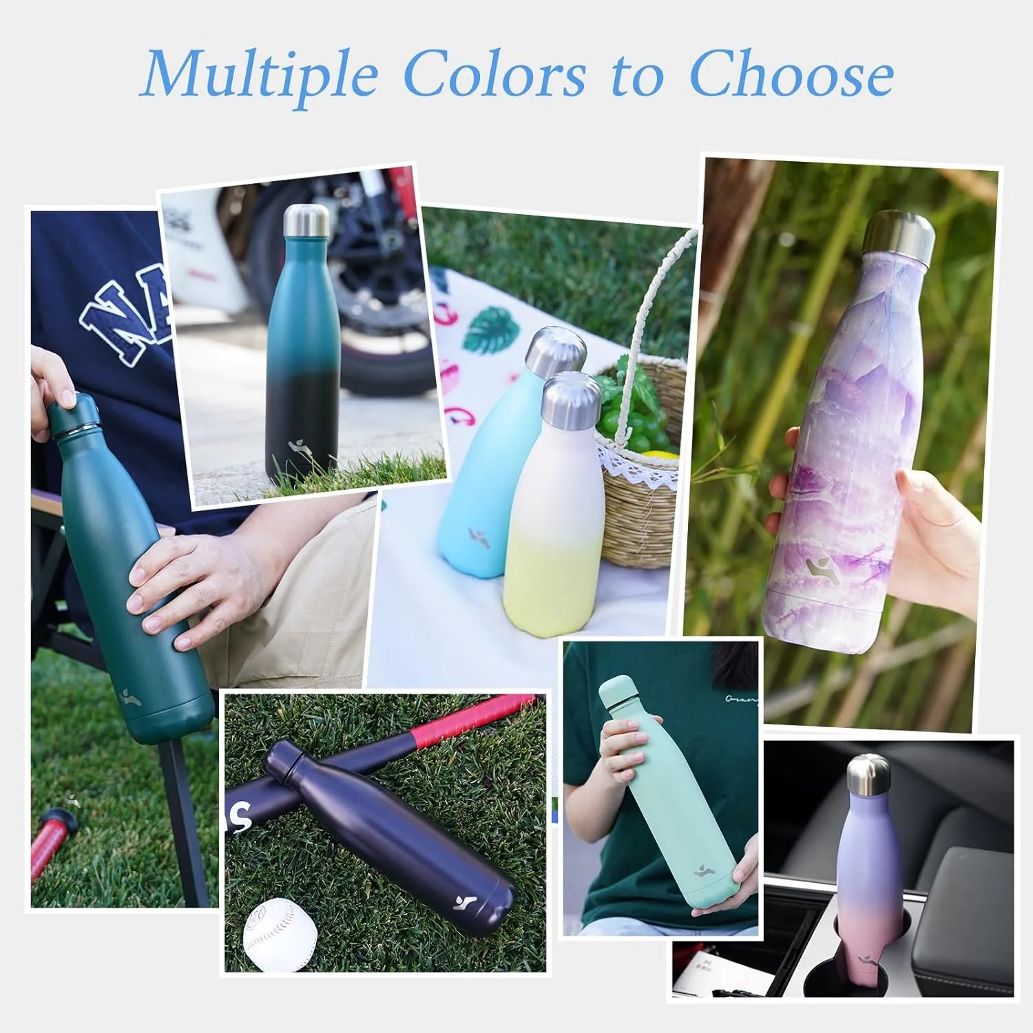 Insulated Water Bottles,17 oz Double Wall Stainless Steel Vacumm Metal Flask for Sports Travel,Blue