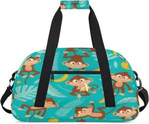 Interesting Monkey Gym Duffel Bag for Men Women Palm Leaves Banana Sports Tote Bag with Adjustable Shoulder Strap for Dance Gymnastics Traveling Outdoor Camping Overnight Stay