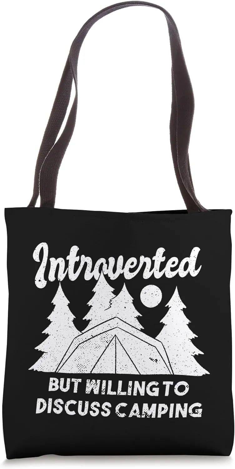 Introverted But Willing To Discuss Camping - Funny Camping Tote Bag