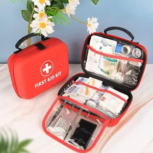 IOCCIOBB Portable First Aid Kit Bag, Red Semi-Rigid Waterproof Medical Emergency Kit,Survival Emergency Box, for Home and Travel, Camping, Office