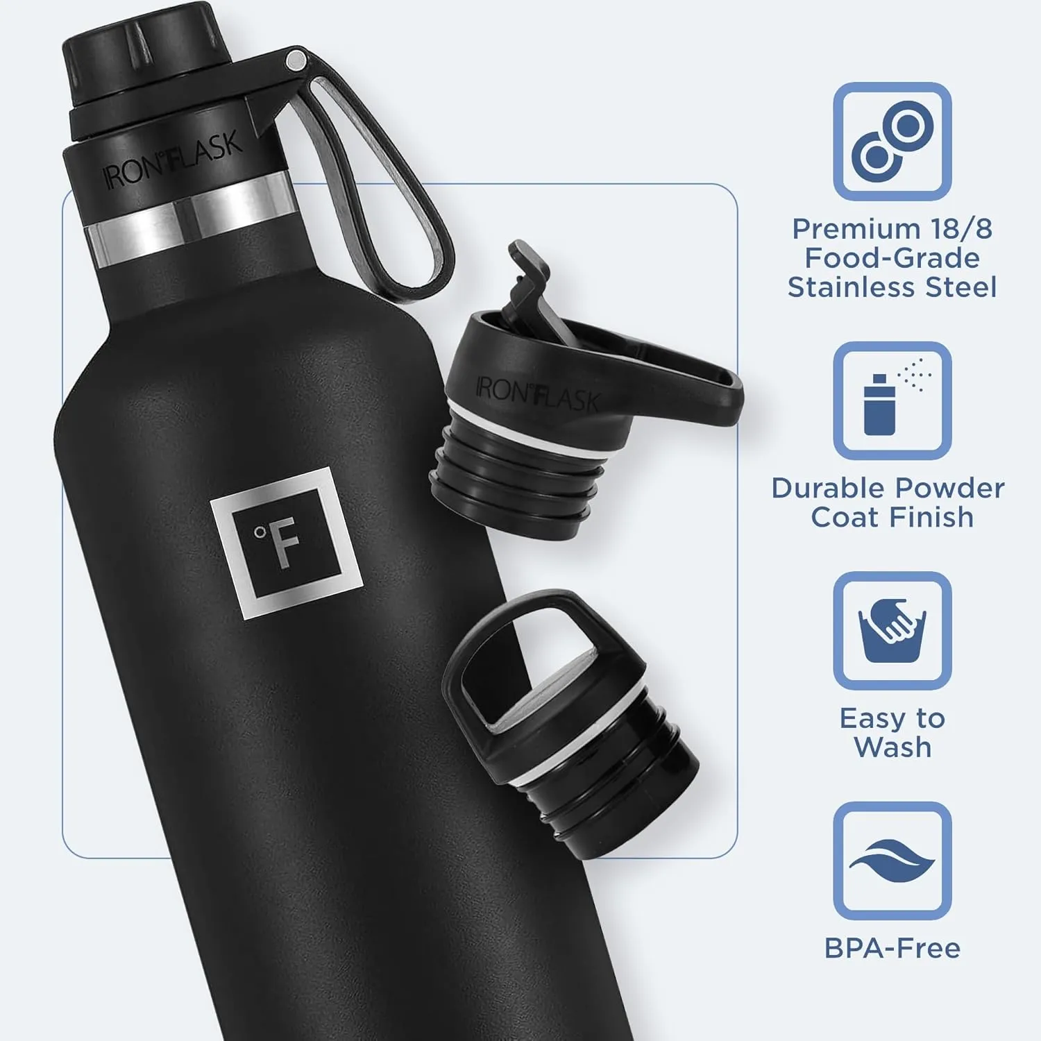 IRON °FLASK Camping & Hiking Hydration Canteens - 3 Lids (Narrow Spout Lid) Leak Proof Vacuum Insulated Stainless Steel - Hot & Cold Double Walled Sports Water Bottle - Rose, 32 Oz
