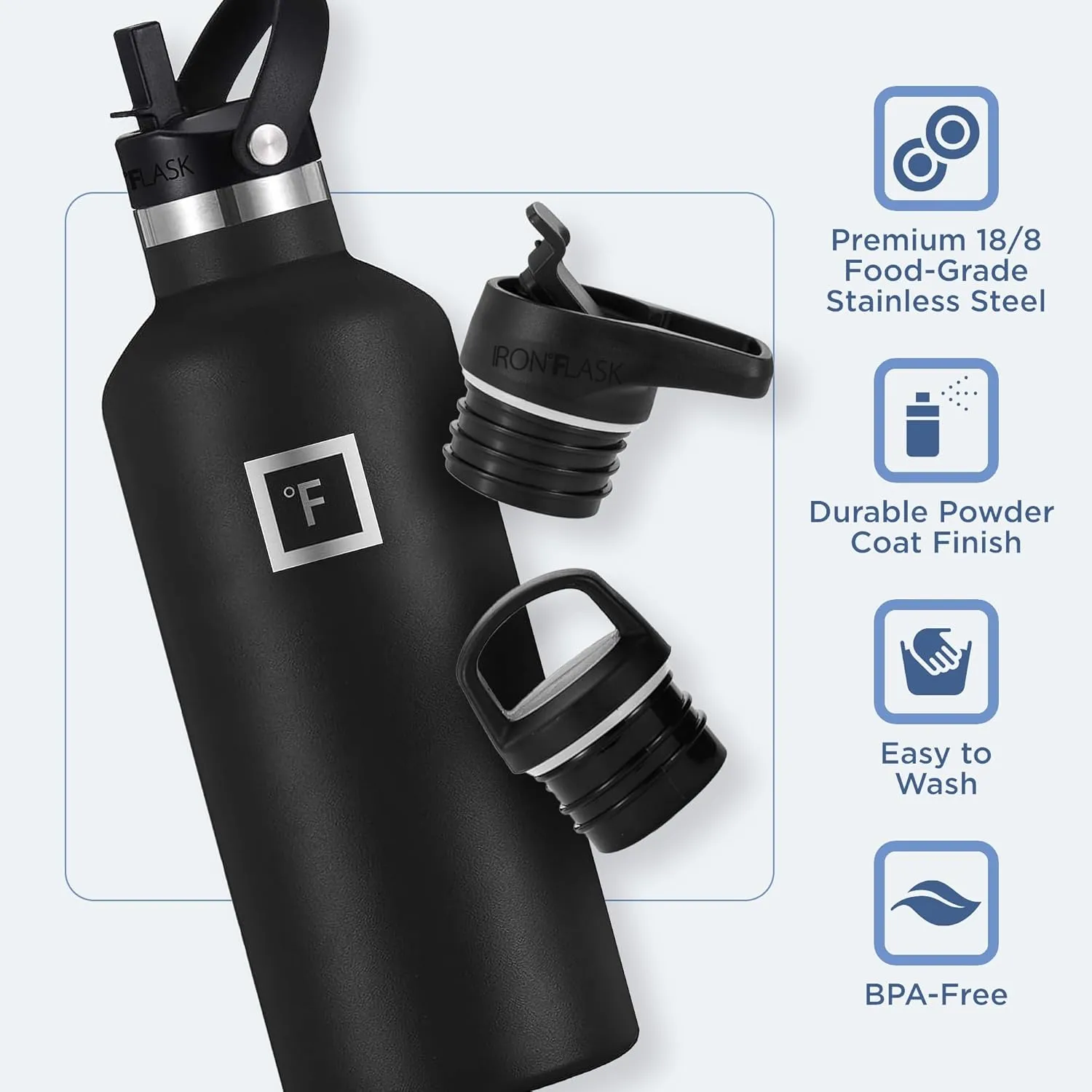IRON °FLASK Camping & Hiking Hydration Canteens - 3 Lids (Narrow Straw Lid) Leak Proof Vacuum Insulated Stainless Steel - Hot & Cold Double Walled Sports Water Bottle - Bubble Gum, 32 Oz