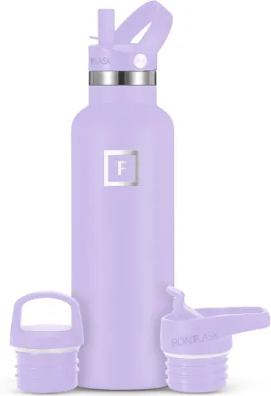 IRON °FLASK Camping & Hiking Hydration Canteens - 3 Lids (Narrow Straw Lid) Leak Proof Vacuum Insulated Stainless Steel - Hot & Cold Double Walled Sports Water Bottle - Lavender, 20 Oz