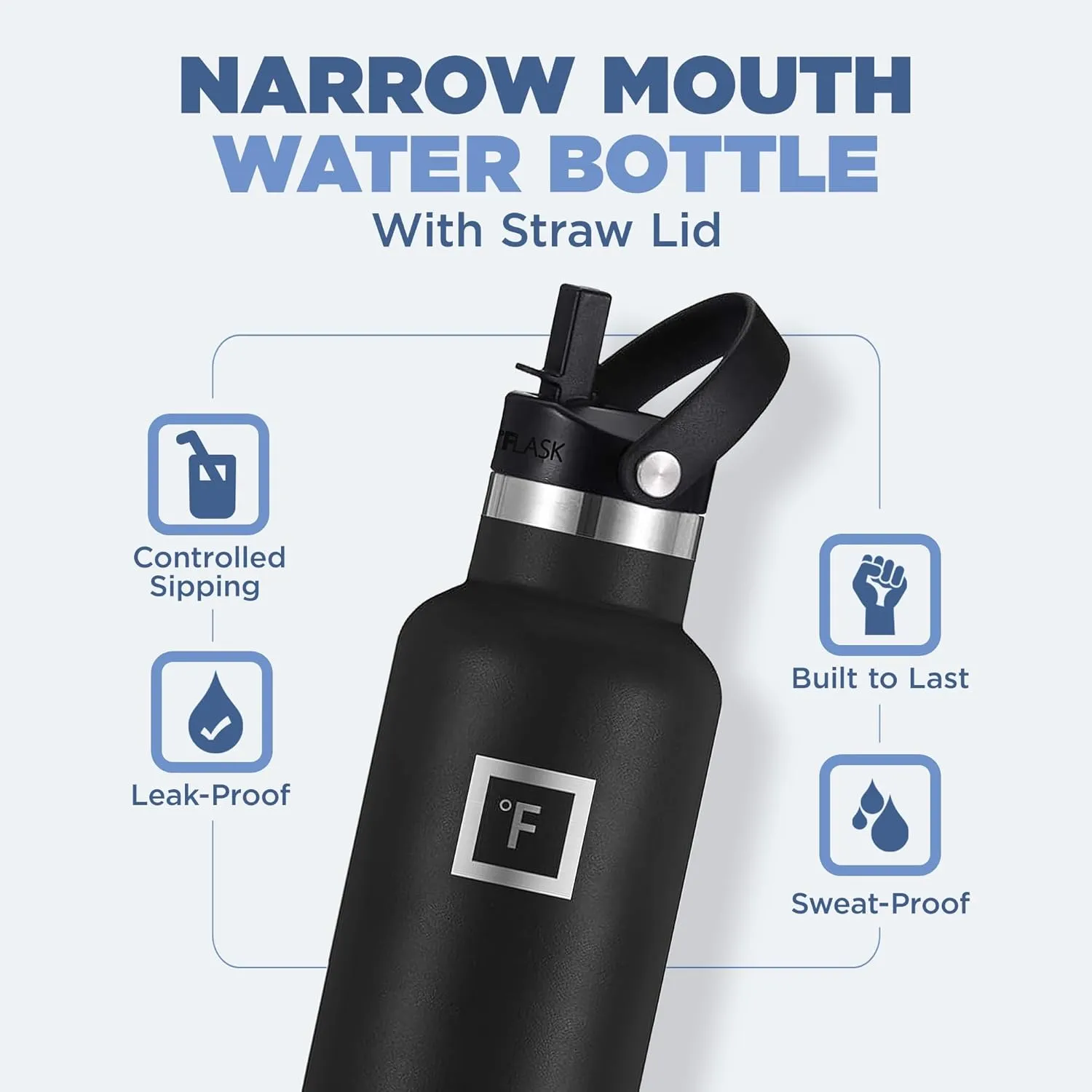 IRON °FLASK Camping & Hiking Hydration Canteens - 3 Lids (Narrow Straw Lid) Leak Proof Vacuum Insulated Stainless Steel - Hot & Cold Double Walled Sports Water Bottle - Sage, 24 Oz