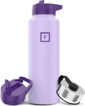 IRON °FLASK Camping & Hiking Hydration Flask with 3 Lids - Stainless Steel, Double Walled & Vacuum Insulated Water Bottle - Leak Proof & BPA Free (Lavender Bliss, Straw - 40 oz)