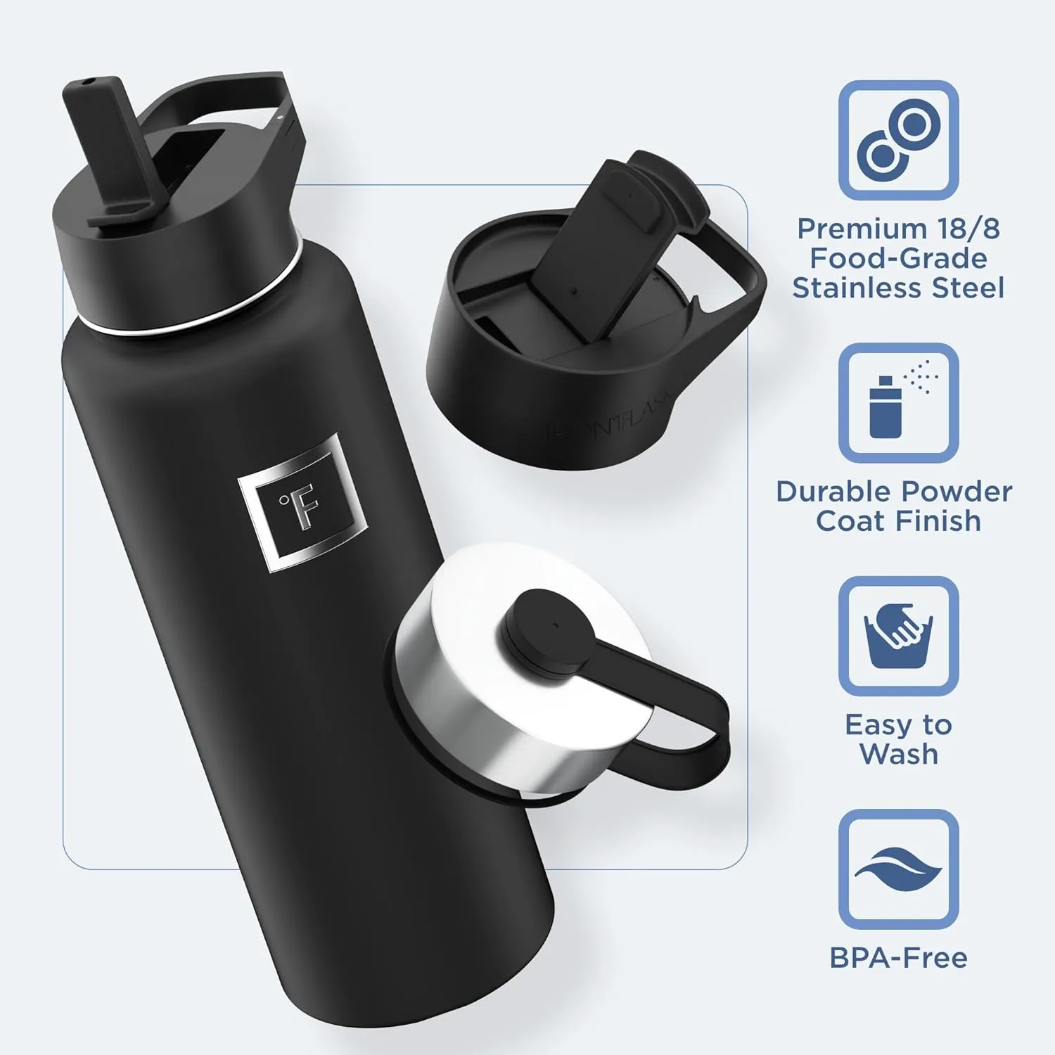 IRON °FLASK Camping & Hiking Hydration Flask with 3 Lids - Stainless Steel, Double Walled & Vacuum Insulated Water Bottle - Leak Proof & BPA Free (Lavender Bliss, Straw - 40 oz)