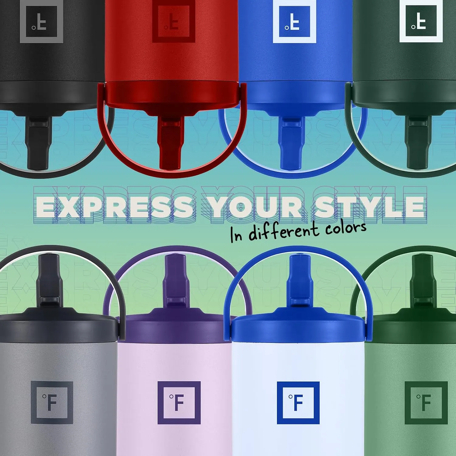 IRON °FLASK Sidekick Insulated Water Tumbler w/Straw & Foldable Handle - Stainless Steel Leak-Proof Bottle, Non-Slip Base & Fits Cup Holders for Hot, Cold Drinks - Travel Mug - 30 Oz, Arctic Blue
