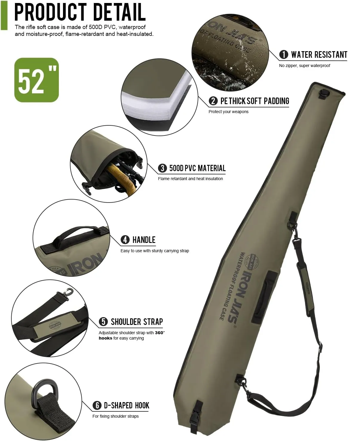 IRON JIA'S Waterproof Long Rifle Case 51" x 12" Floating Tactical Scoped Gun Dry Bag ar15 Accessories