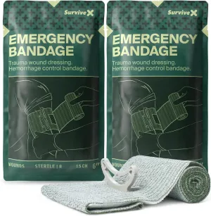 Israeli Pressure Bandage 6 Inch - Emergency Bandage - Pressure Dressing for Wounds - Trauma Dressing - Sterile Vacuum-Sealed Packaging - FSA HSA Approved - 2 Pack