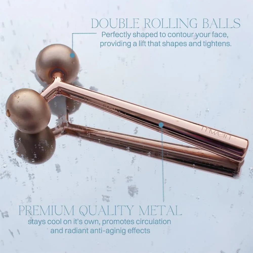 Ivy mwein Facial and Body Color Roller Massager, Y-Shaped Cooling Metal Contour to Reduce Puffiiness, Face Lift, Anti Aging, Skin Tightening, Reduce Wrinkles (Rose Gold, 5.5 in.)