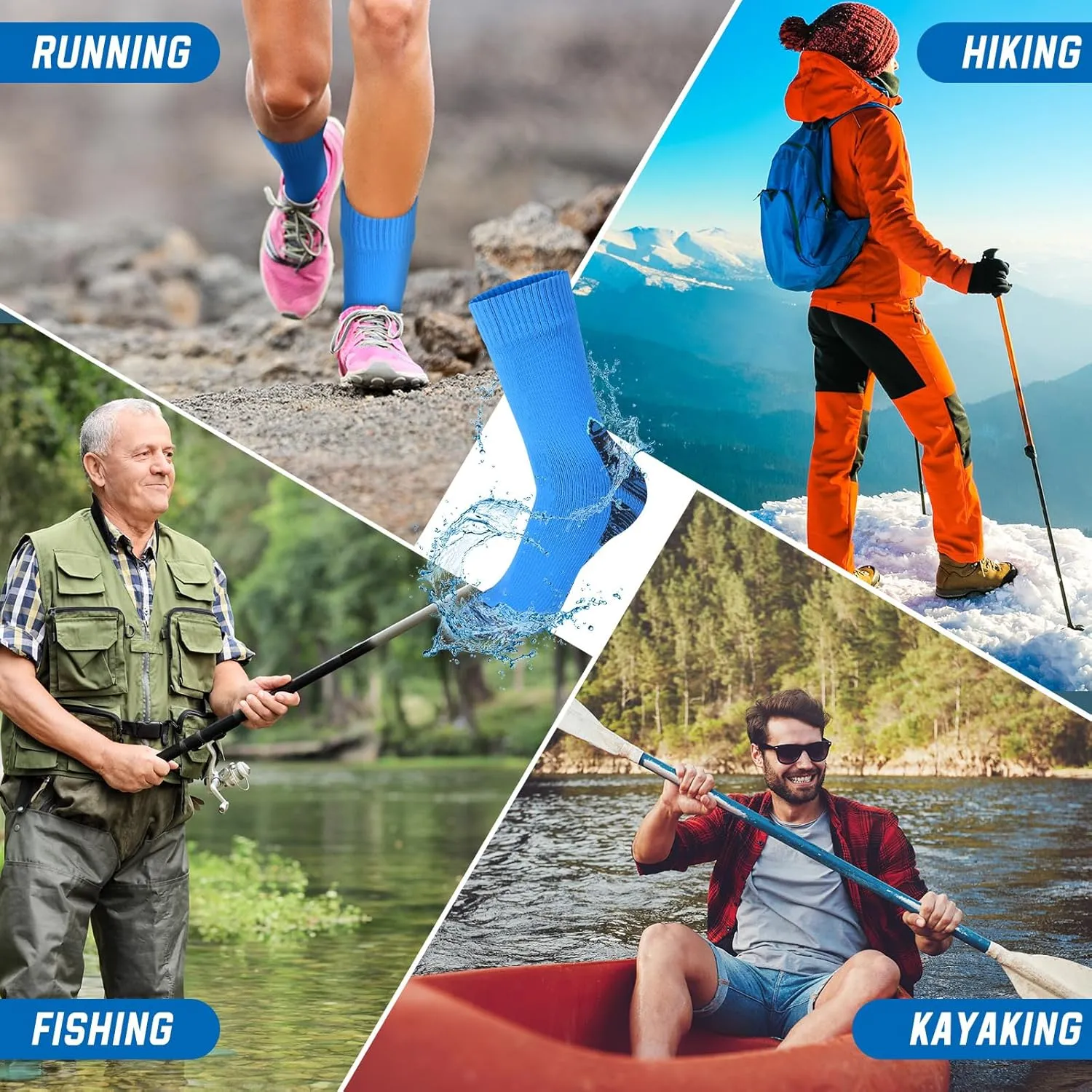 Janmercy 3 Pairs Unisex Waterproof Socks Breathable Knit for Men Women Socks for Hiking Wading Running Skiing, 3 Colors