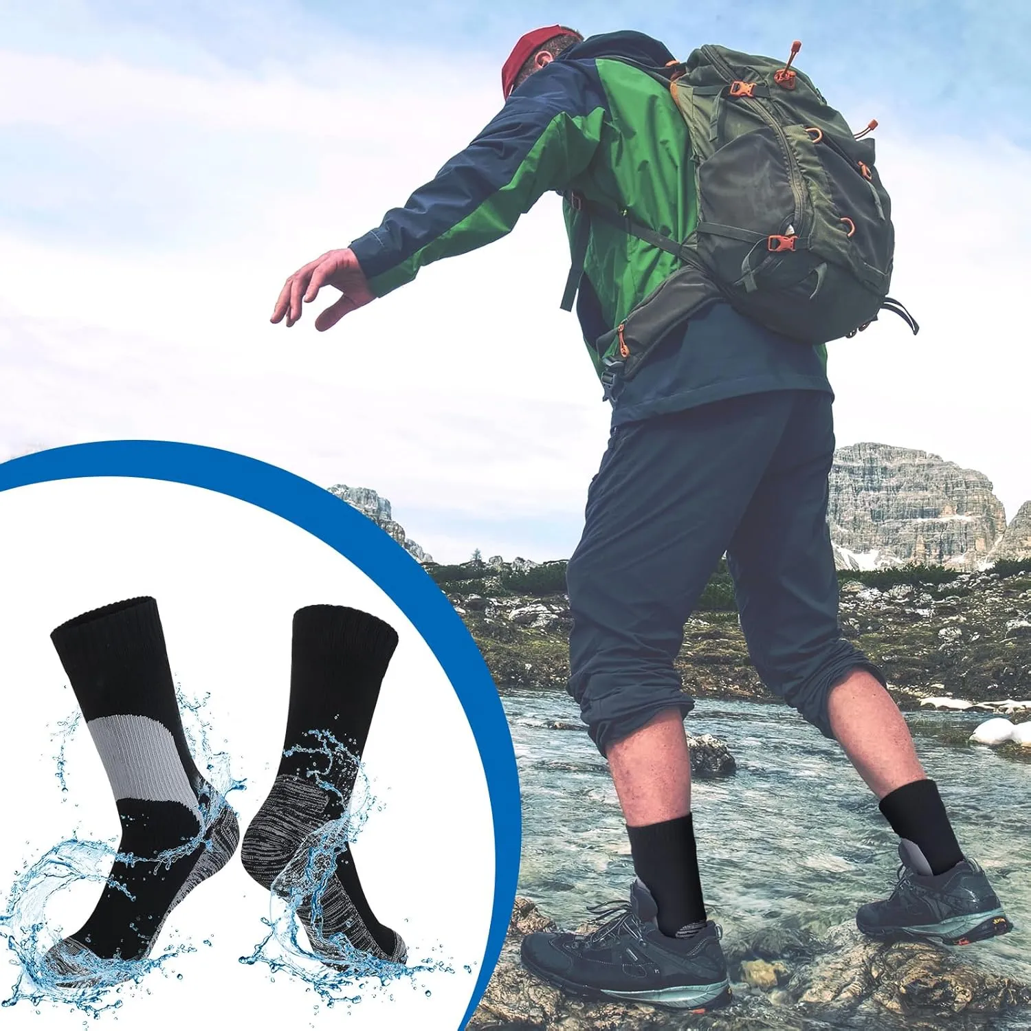 Janmercy 3 Pairs Unisex Waterproof Socks Breathable Knit for Men Women Socks for Hiking Wading Running Skiing, 3 Colors