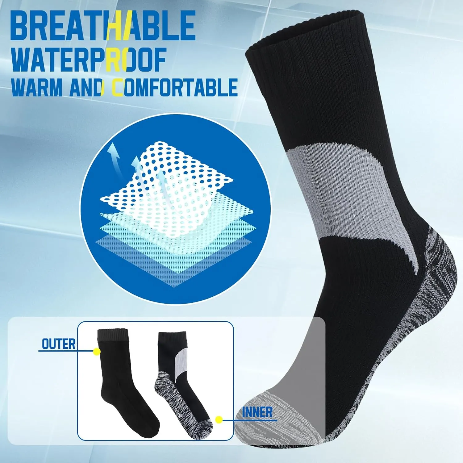 Janmercy 3 Pairs Unisex Waterproof Socks Breathable Knit for Men Women Socks for Hiking Wading Running Skiing, 3 Colors