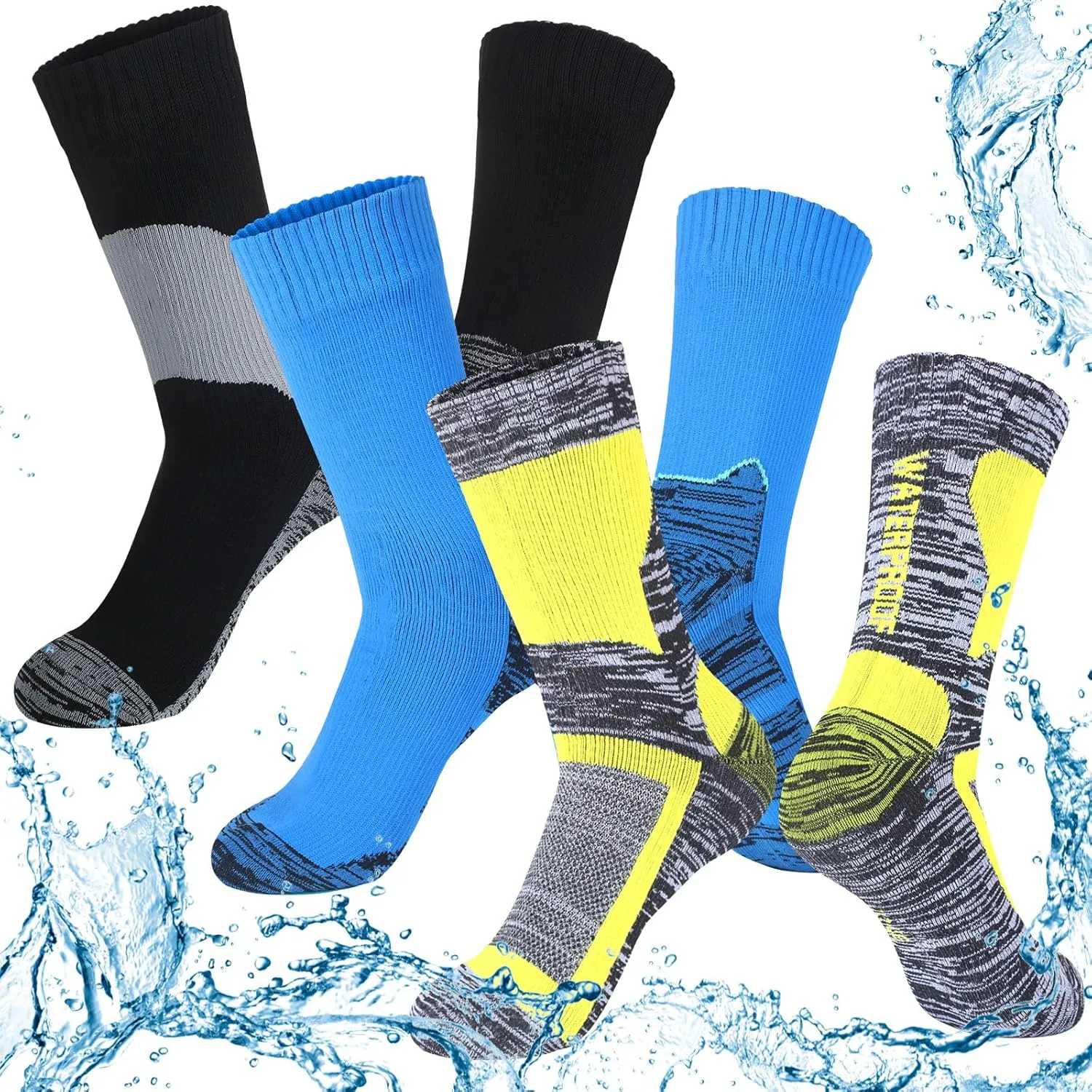 Janmercy 3 Pairs Unisex Waterproof Socks Breathable Knit for Men Women Socks for Hiking Wading Running Skiing, 3 Colors