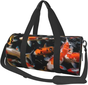 Japan Fancy Carp Fishes Travel Duffle Bag Carry On Weekender Overnight Bag Sport Gym Bag for Women Men Foldable Travel Duffle Round Duffle Bag for Travel Sports Gym