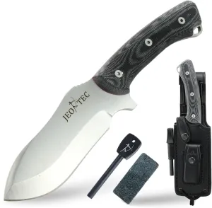JEO-TEC Nº35 Bushcraft Survival Hunting Camping Knife, MOVA-58, 10'' Overall, Genuine Leather Multi-Position Sheath   Firesteel   Sharpener Stone, Handmade