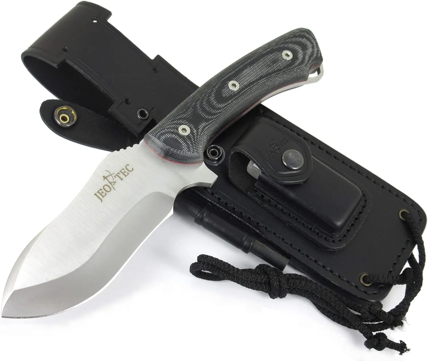JEO-TEC Nº35 Bushcraft Survival Hunting Camping Knife, MOVA-58, 10'' Overall, Genuine Leather Multi-Position Sheath   Firesteel   Sharpener Stone, Handmade