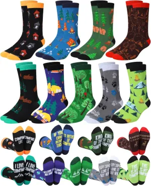 Jeyiour 9 Pairs Novelty Camping Socks for Men Funny Camp Theme Cotton Crew Socks Cool Father's Day Birthday Gifts for Dad Grandpa Boyfriend