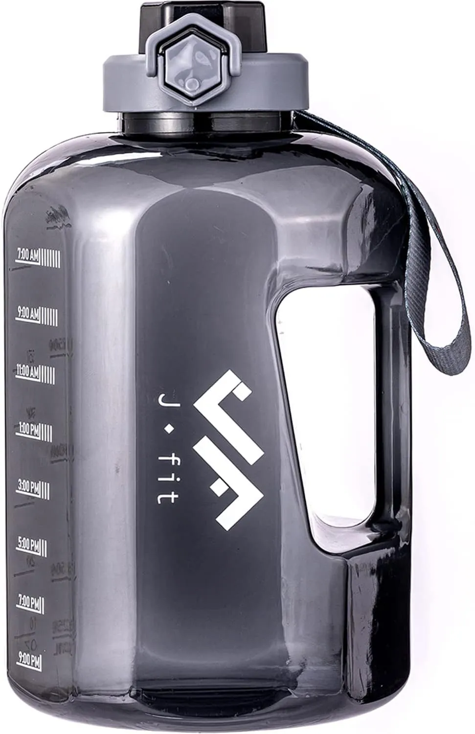 JFIT BPA Free Reusable Sports Water Bottle w/Time Markers, Leakproof Flip-Top Lid & Carry Strap – Durable PETG, 2.28" Wide-Mouth for Ice – Eco-Friendly, Odor-Free & Easy to Clean