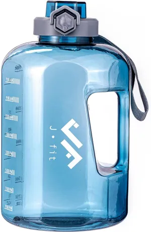 JFIT BPA Free Reusable Sports Water Bottle w/Time Markers, Leakproof Flip-Top Lid & Carry Strap – Durable PETG, 2.28" Wide-Mouth for Ice – Eco-Friendly, Odor-Free & Easy to Clean