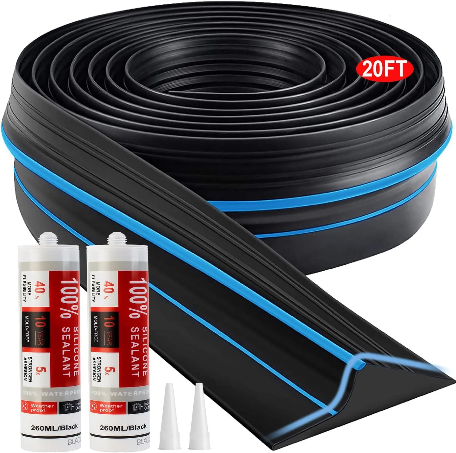 Jin&Bao Universal Garage Door Threshold Seal Strip 10FT Kit, Bottom Waterproof Rubber Weather Stripping Replacement（Blue）