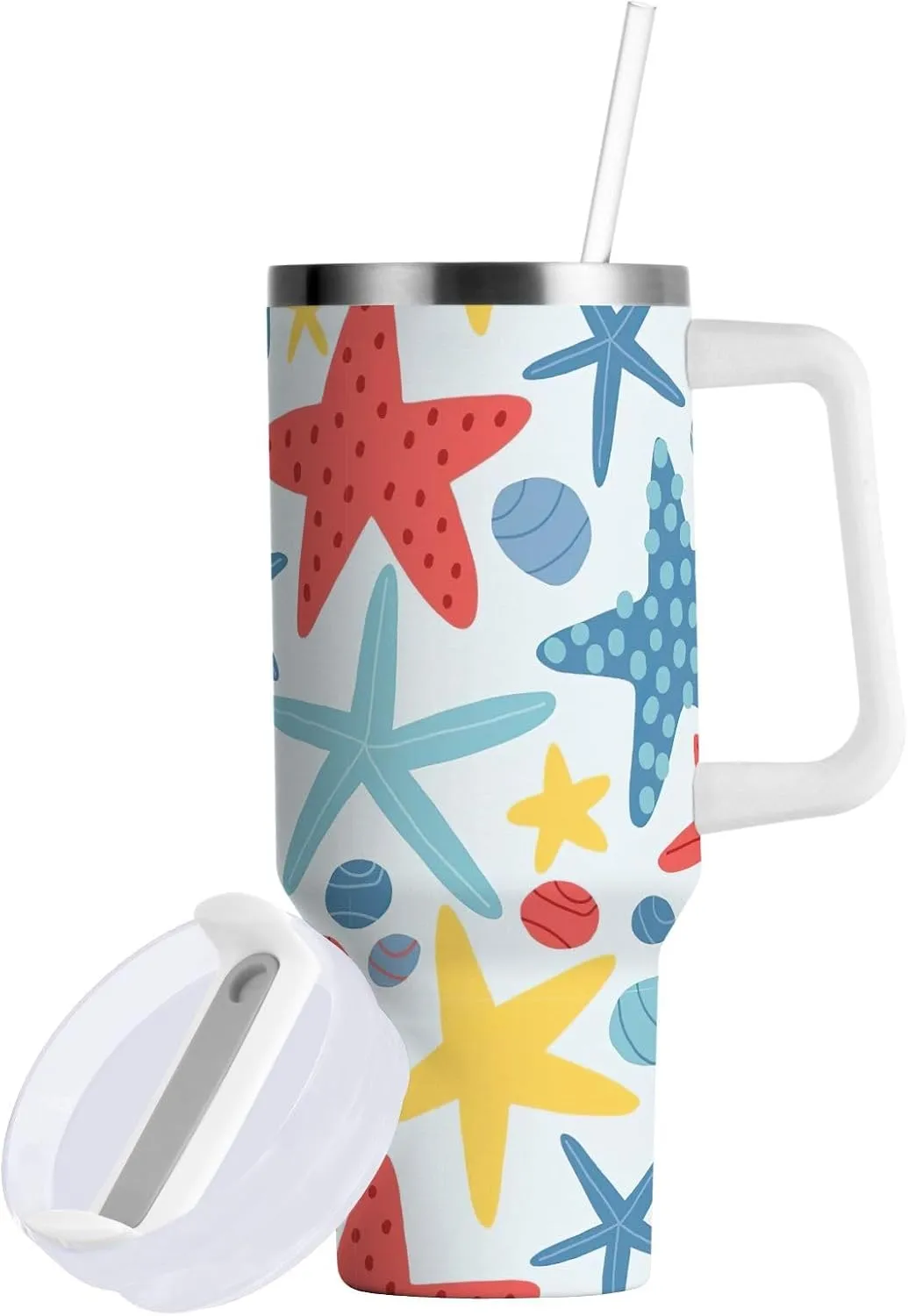 Joisal Cute Colorful Starfish Insulated Coffee Tumbler with Handle and Straw Lid Insulated Cups 40 Oz Stainless Steel Tumblers