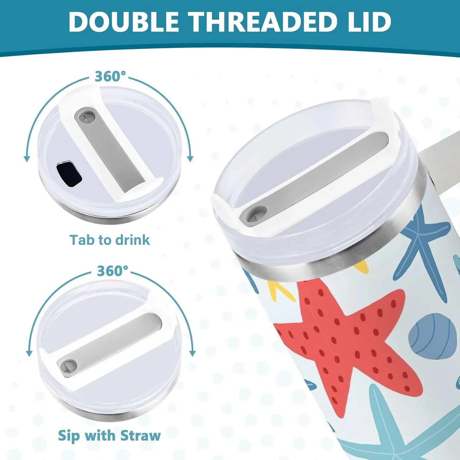 Joisal Cute Colorful Starfish Insulated Coffee Tumbler with Handle and Straw Lid Insulated Cups 40 Oz Stainless Steel Tumblers