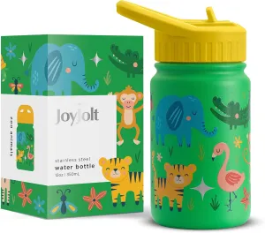 JoyJolt Kids Water Bottle with Straw Lid, 12oz Small Stainless Steel Reusable Tumbler for Kids, Girls, Boys, or Teen, Vacuum Insulated Water Bottle for School, Travel, and Outdoors, Leakproof