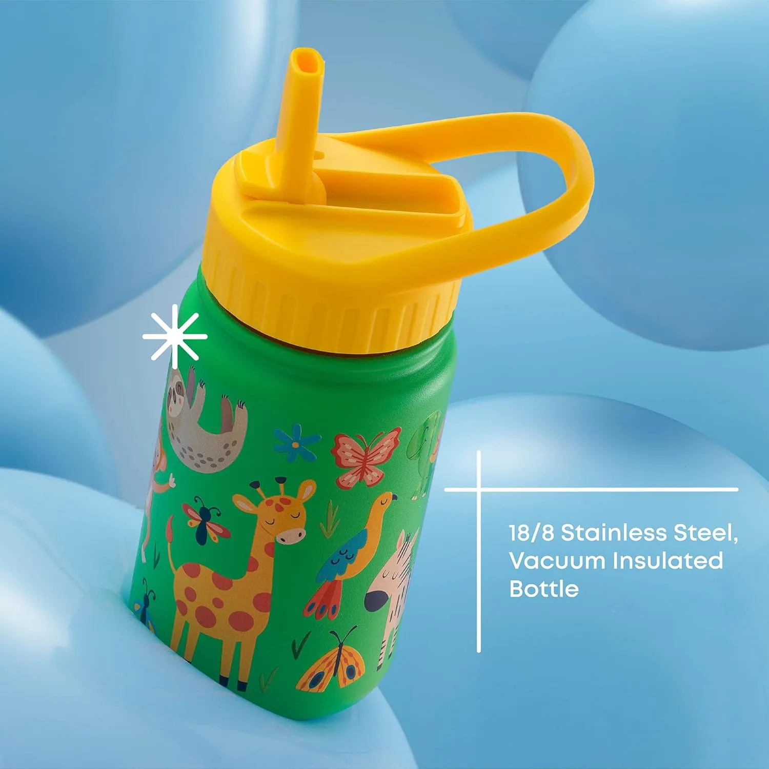 JoyJolt Kids Water Bottle with Straw Lid, 12oz Small Stainless Steel Reusable Tumbler for Kids, Girls, Boys, or Teen, Vacuum Insulated Water Bottle for School, Travel, and Outdoors, Leakproof