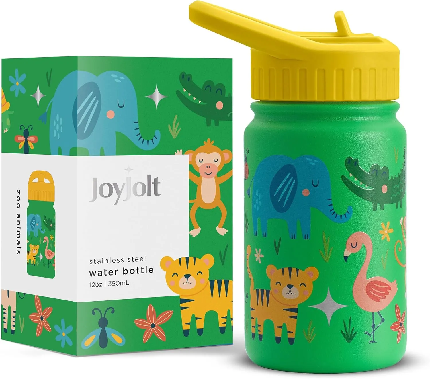 JoyJolt Kids Water Bottle with Straw Lid, 12oz Small Stainless Steel Reusable Tumbler for Kids, Girls, Boys, or Teen, Vacuum Insulated Water Bottle for School, Travel, and Outdoors, Leakproof