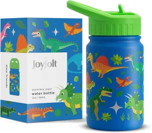 JoyJolt Kids Water Bottle with Straw Lid, 12oz Small Stainless Steel Reusable Tumbler for Kids, Girls, Boys, or Teen, Vacuum Insulated Water Bottle for School, Travel, and Outdoors, Leakproof