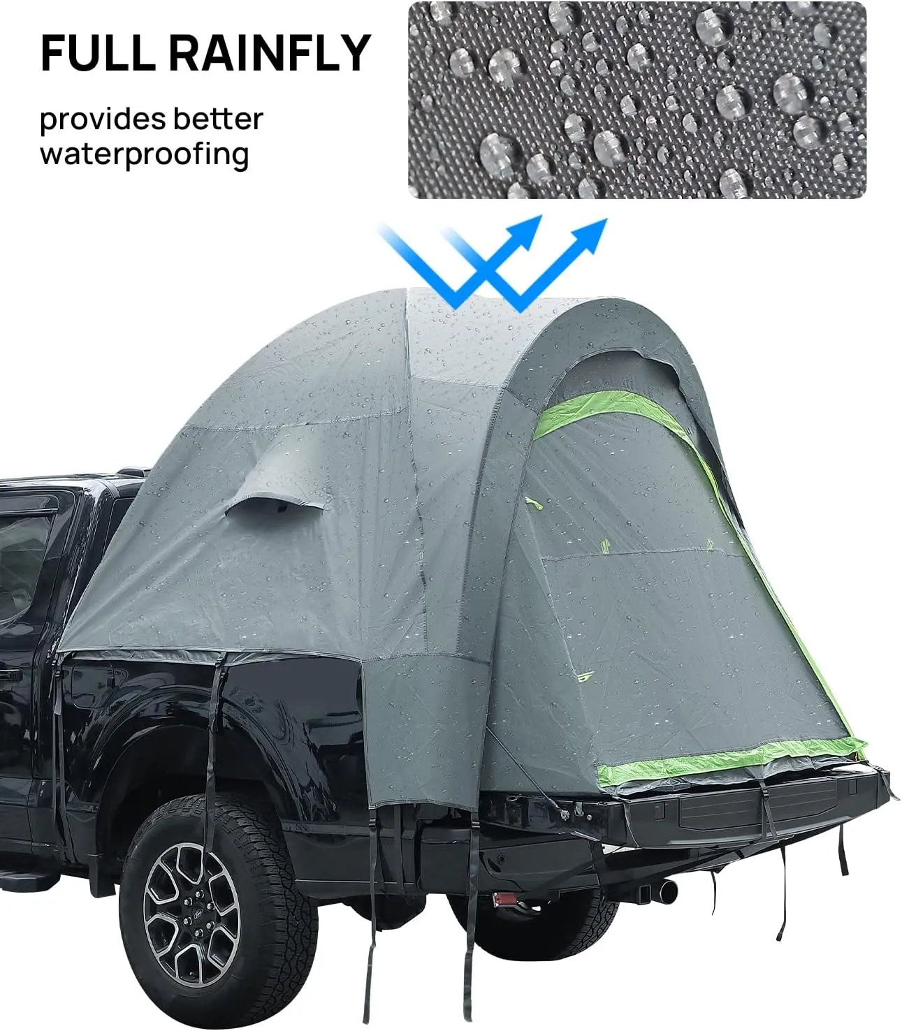 JOYTUTUS Pickup Truck Tent 6.5ft 2.0, Waterproof PU2000mm Double Layer for 2 Person, Portable Truck Bed Tent with Rainfly - Green