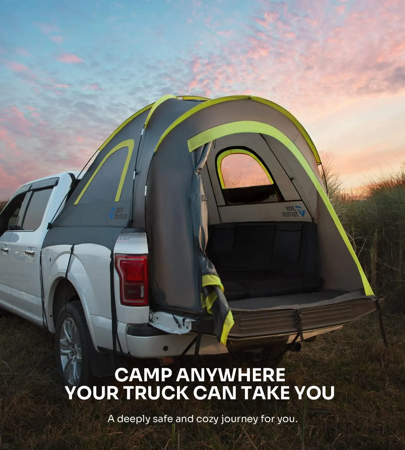 JOYTUTUS Pickup Truck Tent 6.5ft 2.0, Waterproof PU2000mm Double Layer for 2 Person, Portable Truck Bed Tent with Rainfly - Green