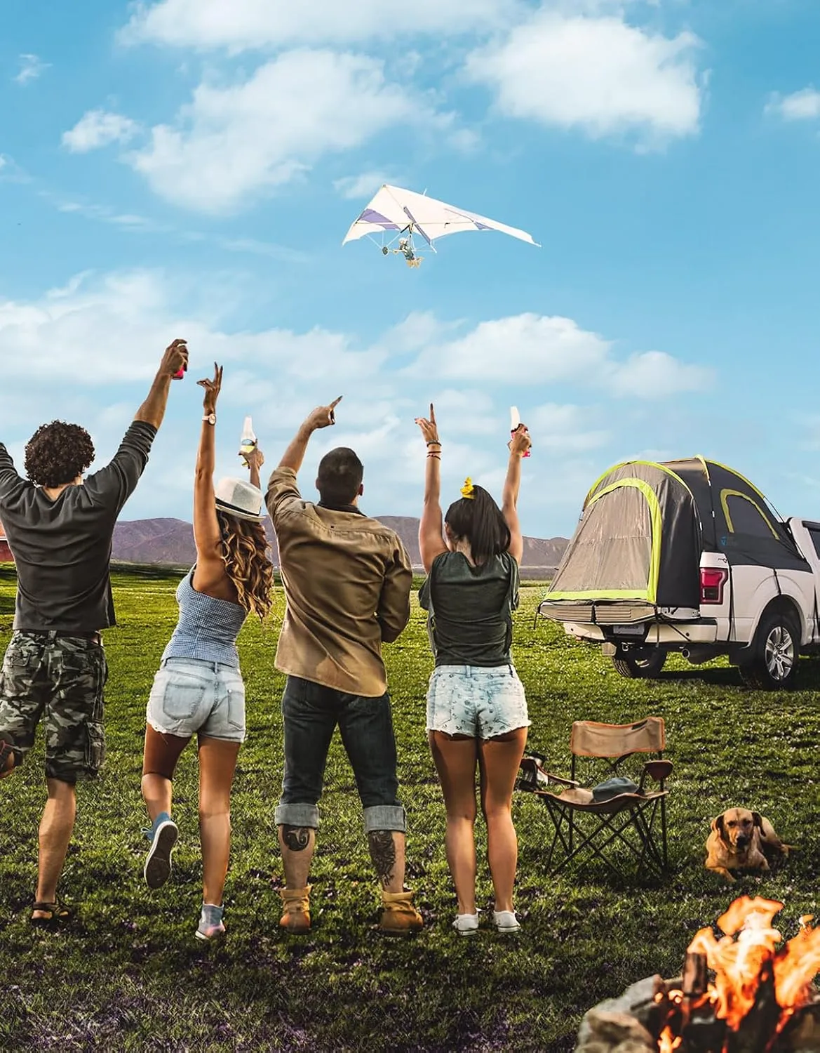 JOYTUTUS Pickup Truck Tent 6.5ft 2.0, Waterproof PU2000mm Double Layer for 2 Person, Portable Truck Bed Tent with Rainfly - Green