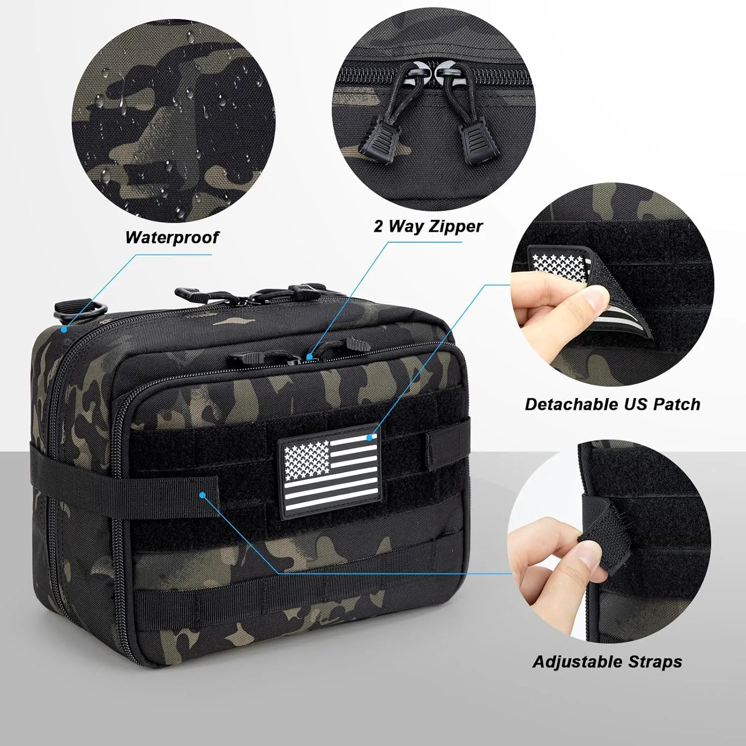 Jueachy Tactical Molle Pouch Large Admin Bag Utility Tool Pouches Molle Attachment EDC Pouches Expandable Molle Accessories Organizer Medical Pocket U.S.A Patch Included