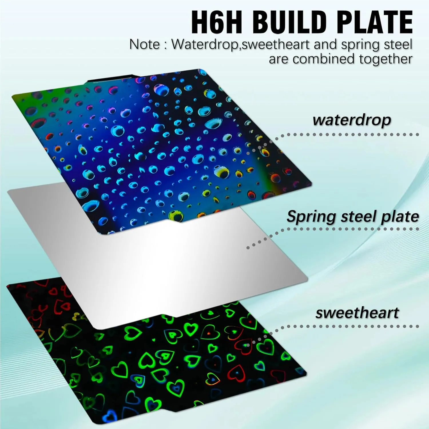 JUUPINE Upgraded H1H Build Plate, 3D Printer Bambu Labs Build Plate for Bambu Lab X1C/X1/X1E/P1P/P1S/A1,Smooth Waterdrop Smooth Sweetheart Spring Steel Sheet Plate 257x257mm Bambu A1 3D Printer Plate.