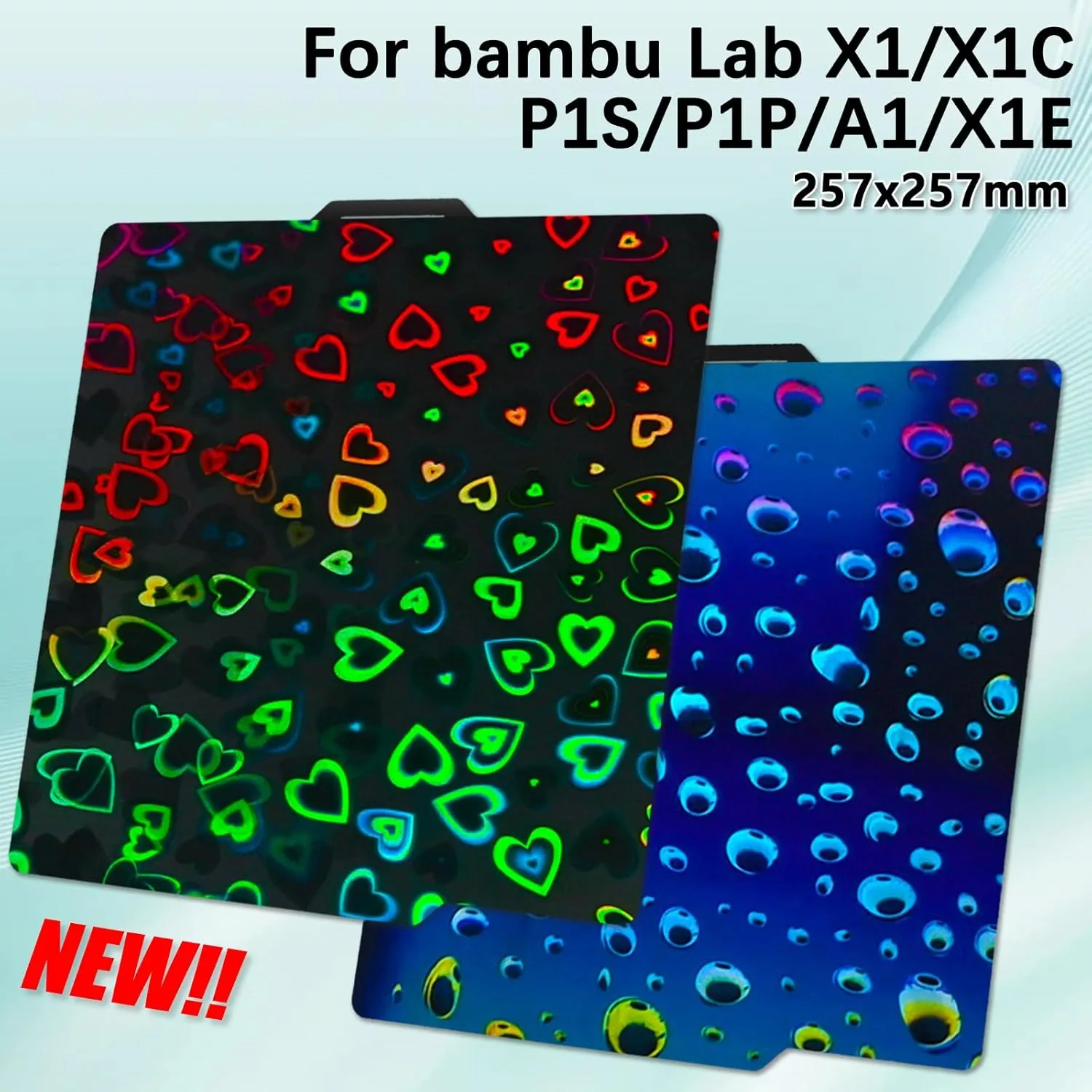 JUUPINE Upgraded H1H Build Plate, 3D Printer Bambu Labs Build Plate for Bambu Lab X1C/X1/X1E/P1P/P1S/A1,Smooth Waterdrop Smooth Sweetheart Spring Steel Sheet Plate 257x257mm Bambu A1 3D Printer Plate.
