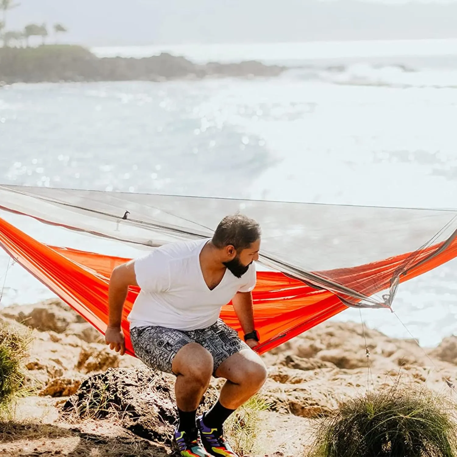 KAMMOK Mantis Ultra Light Hammock, All Seasons, Mosquito Net, Storage Bag, Camping, Outdoor Activities - Ember Orange
