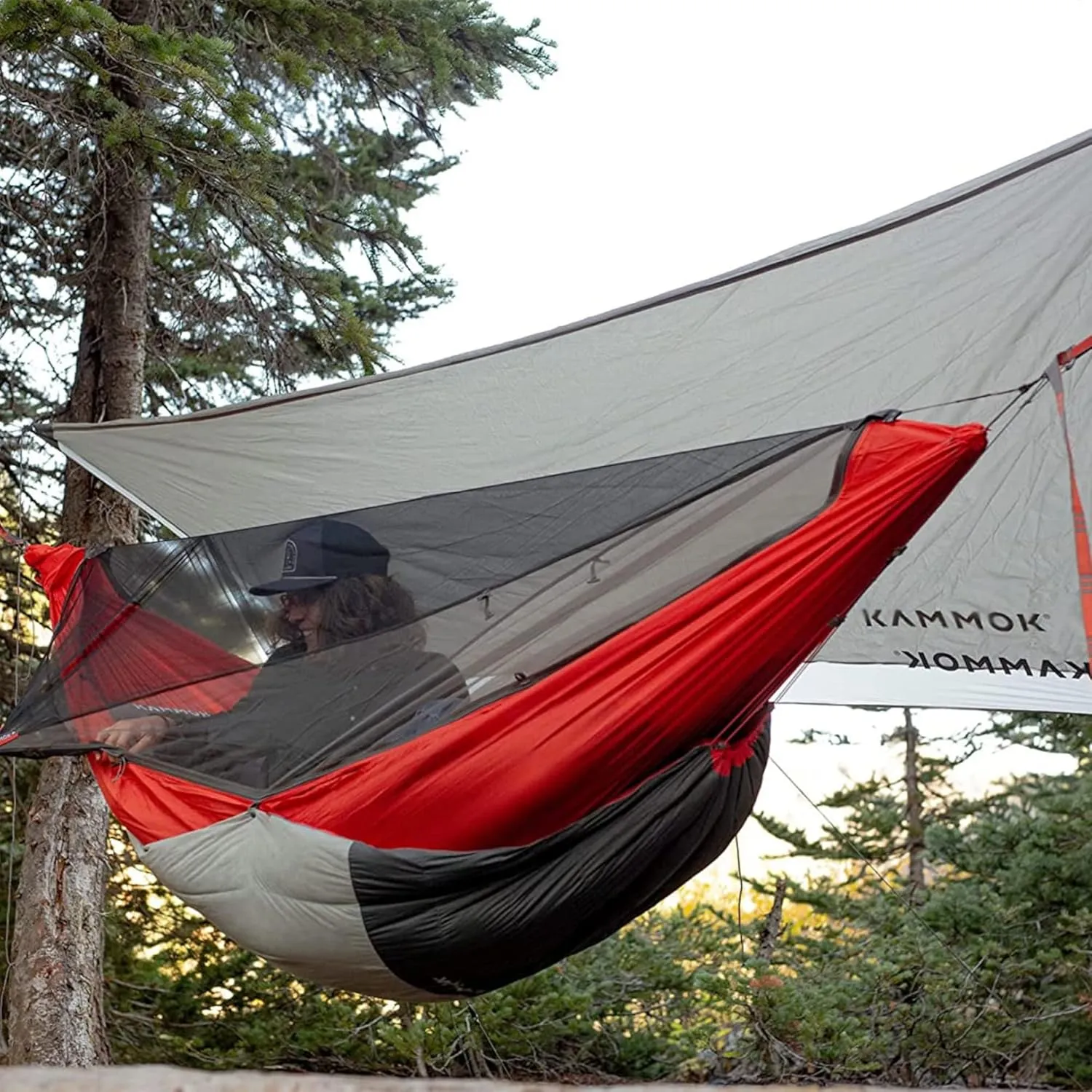 KAMMOK Mantis Ultra Light Hammock, All Seasons, Mosquito Net, Storage Bag, Camping, Outdoor Activities - Ember Orange