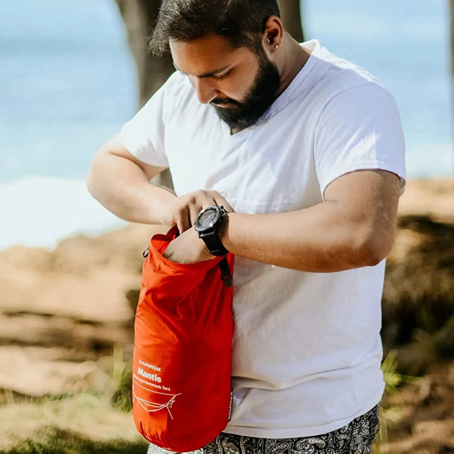 KAMMOK Mantis Ultra Light Hammock, All Seasons, Mosquito Net, Storage Bag, Camping, Outdoor Activities - Ember Orange