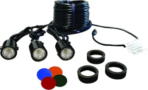 Kasco LED Composite 3 Light Decorative Fixture Kit for 1/2-1HP Fountains | 120V, 11W per Fixture | 5 Color Option Available | 100ft Power Cord Included | (Fountain Sold Separately)