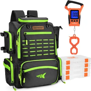 KastKing Bait Boss Fishing Tackle Backpack(Green) with Rod Holders-4 Tackle Boxes & WideView Floating Waterproof Fishing Digital Scale