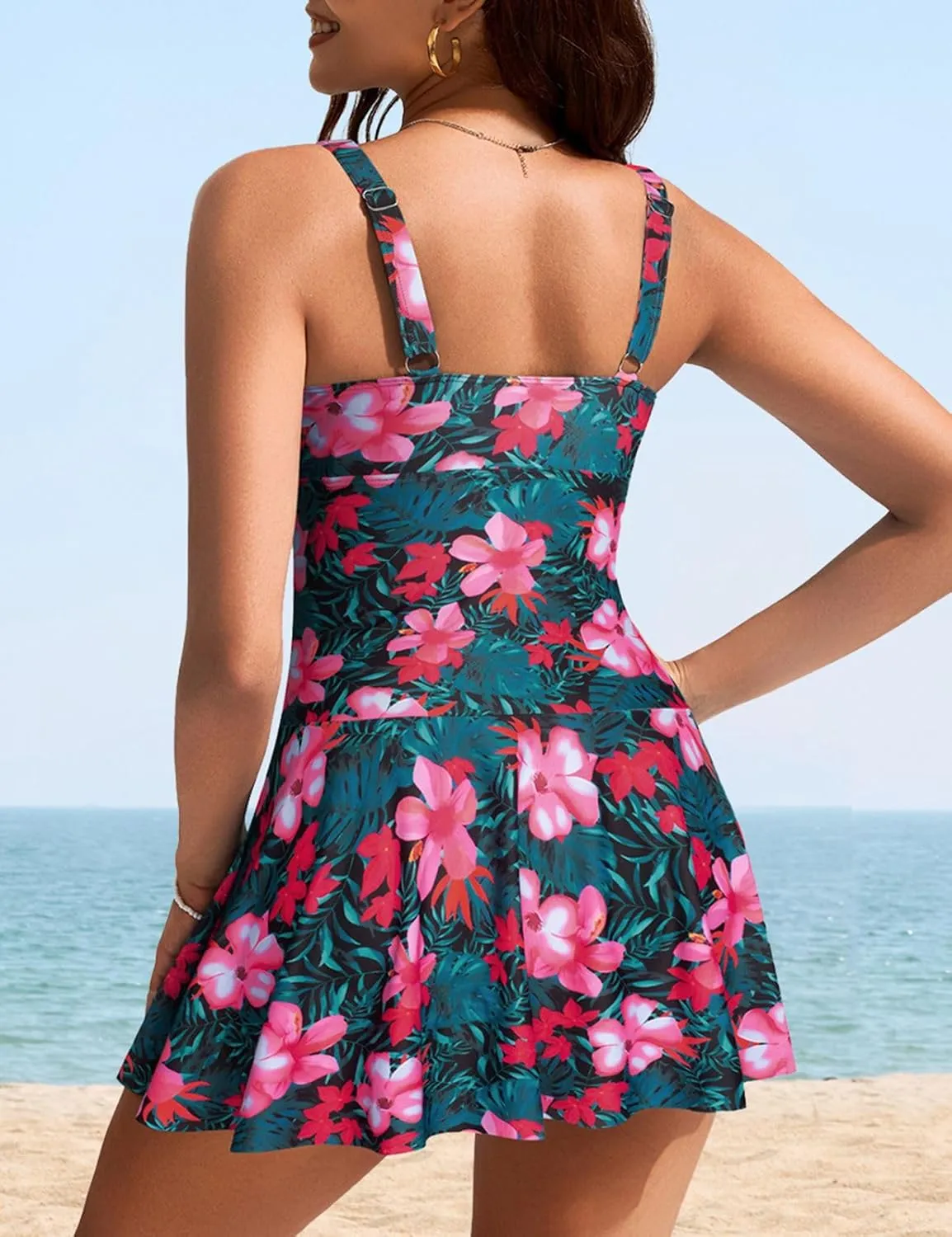 Kate Kasin 2 Piece Tankini Swimsuits for Women Tummy Control Swimdress Skirt Bathing Suit with Briefs Modest Ruched Swimwear