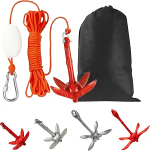 Kayak Anchor Kit 1.5/3.5lb Folding Small Boat Anchor for Paddle Board Canoe Jet Ski PWC Anchor with 32.8 ft Anchor Rope Storage Bag