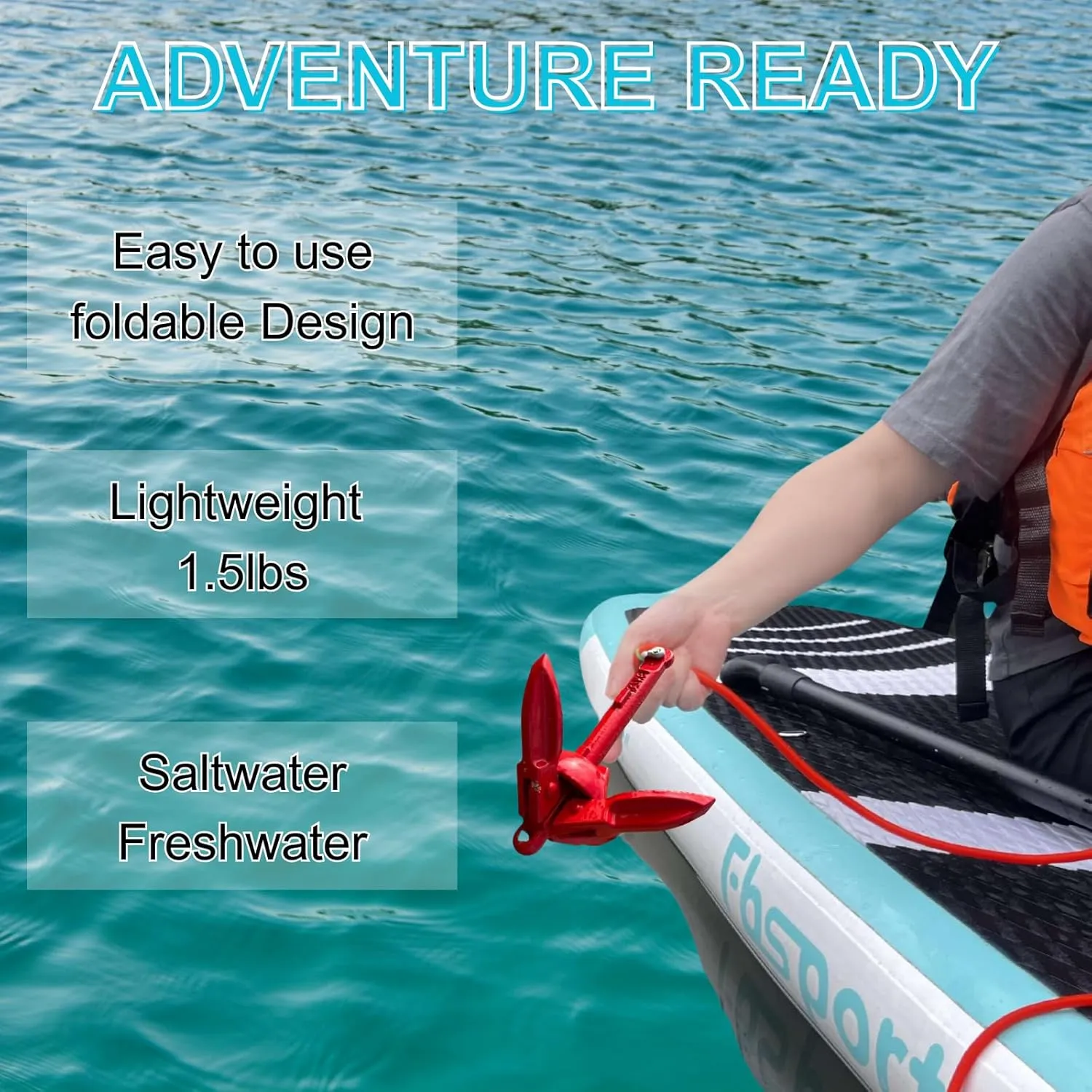 Kayak Anchor Kit 1.5/3.5lb Folding Small Boat Anchor for Paddle Board Canoe Jet Ski PWC Anchor with 32.8 ft Anchor Rope Storage Bag