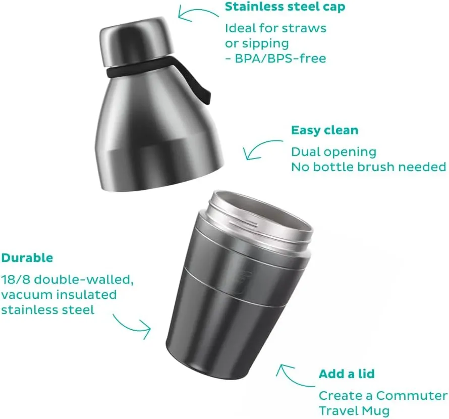 KeepCup Thermal Stainless Steel Water Bottle | Vacuum Insulated Travel Coffee Thermos Cup with Spill Proof Lid | Medium | 18 oz / 532ml | Black