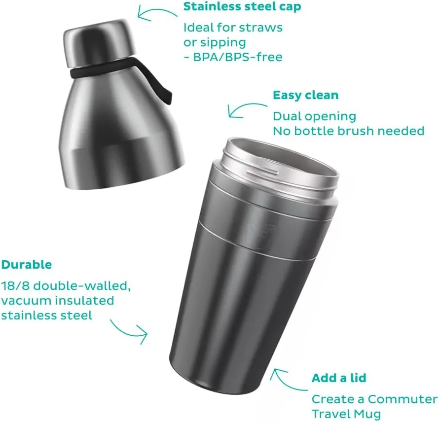 KeepCup Water Bottle, Reusable Insulated Stainless Steel Dual Opening with Leakproof Steel Cap, 22oz/660ml - Solo